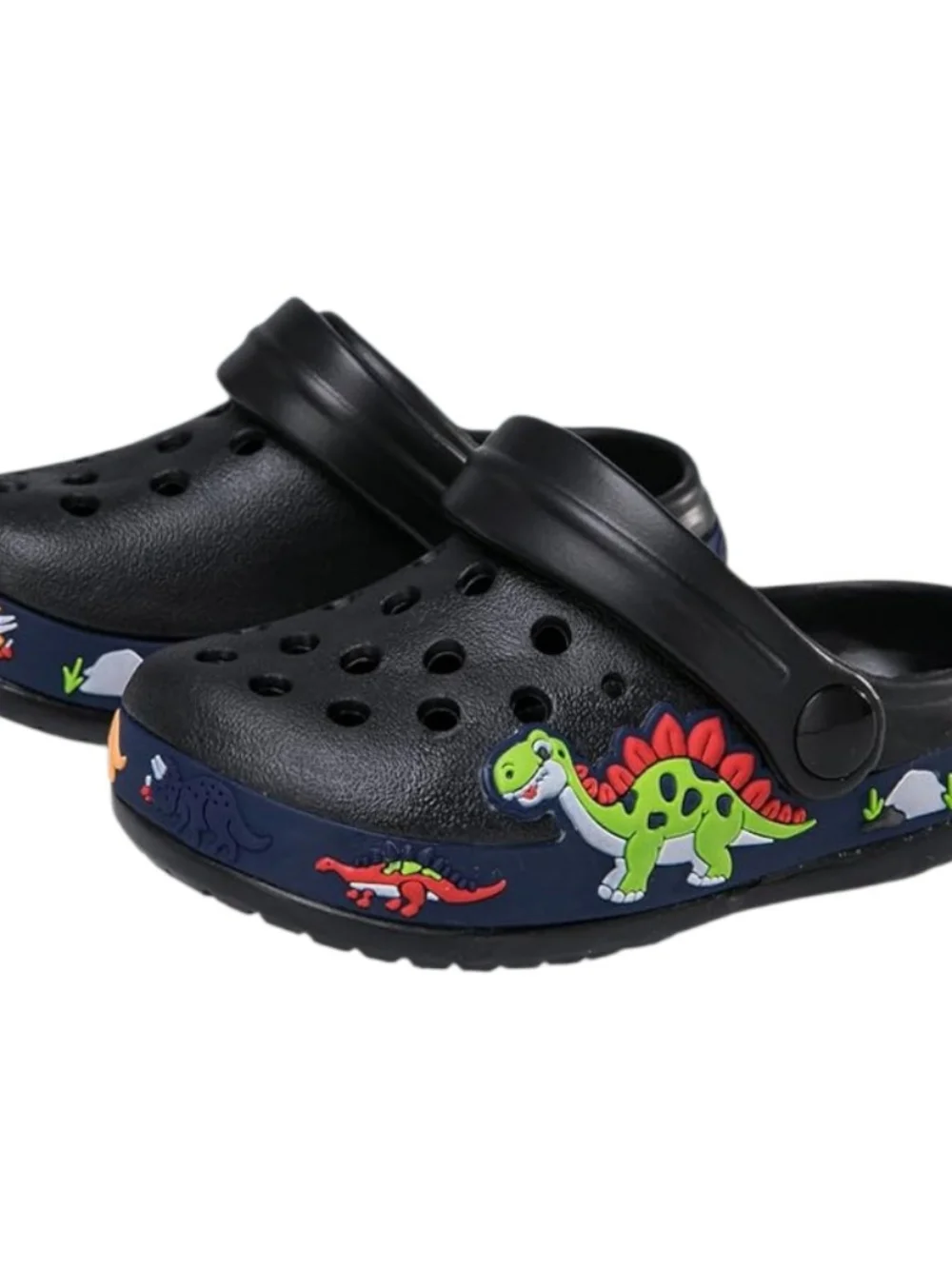 Kids Black Dinosaur Clog Shoes — Comfortable Play Footwear